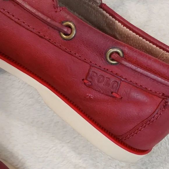 Polo Ralph Lauren Bienne II LU-BTS Mens Red Leather Boat Loafer Shoes Sizs 8.5 D - Picture 11 of 12